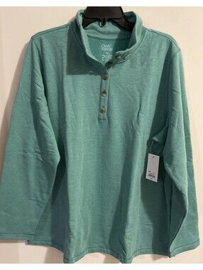 Croft Barrow Womens 2XL Green Half Button Pullover Fleece Sweater NWT! A1326